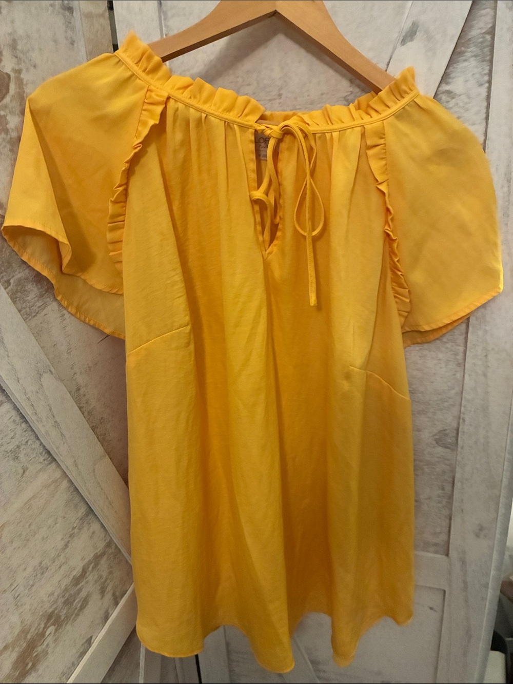 LOFT Bright Yellow Ruffle Tie Tunic